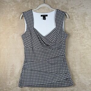 White House Black Market Geometric Circle Print Sleeveless Wrap Top Blk Wht M